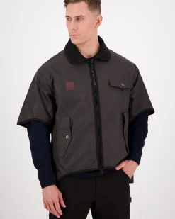 Men's 3/4 Sleeve Brown Oilskin Jacket