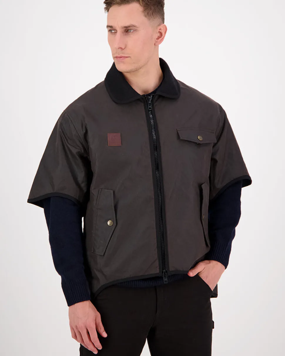 Men's 3/4 Sleeve Brown Oilskin Jacket