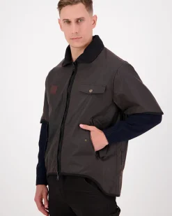 Men's 3/4 Sleeve Brown Oilskin Jacket